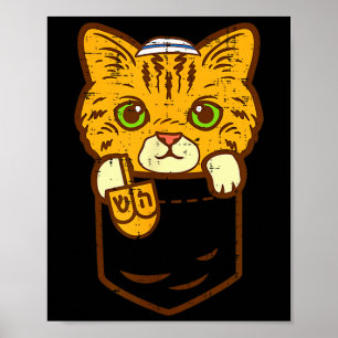 Joodse Kitten Cket Kat Menora Hanukkah Pyjama Ch Poster