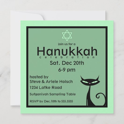 Joodse Kitty Davidster Hanukkah Kaart (Achterkant)