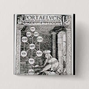 Joodse kool met een sephiroth vierkante button 5,1 cm