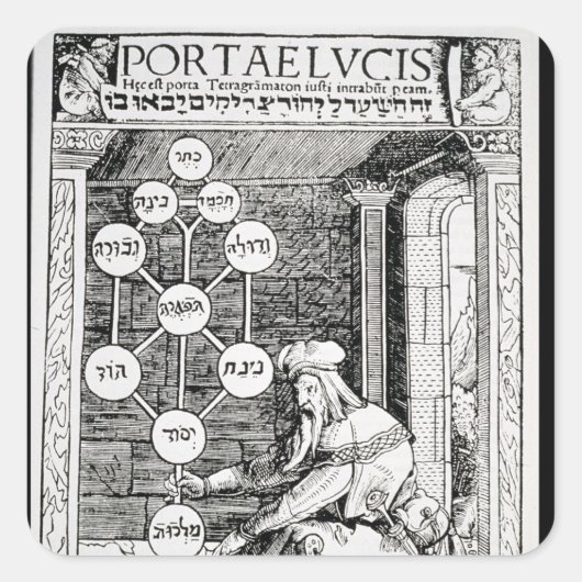 Joodse kool met een sephiroth vierkante sticker (Voorkant)