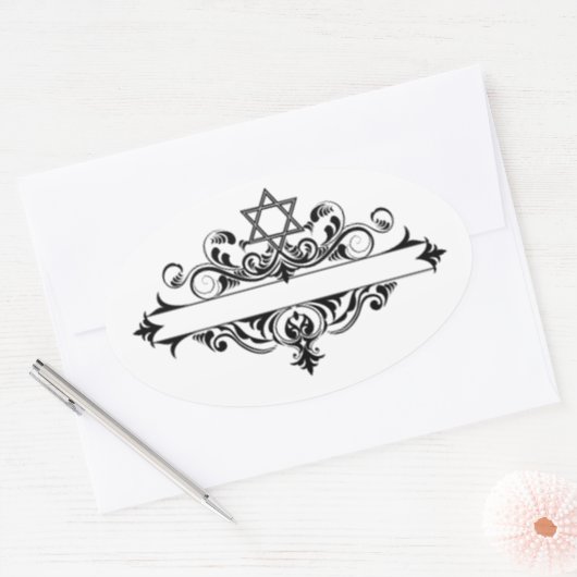  joodse koptekst ovale sticker (Envelop)