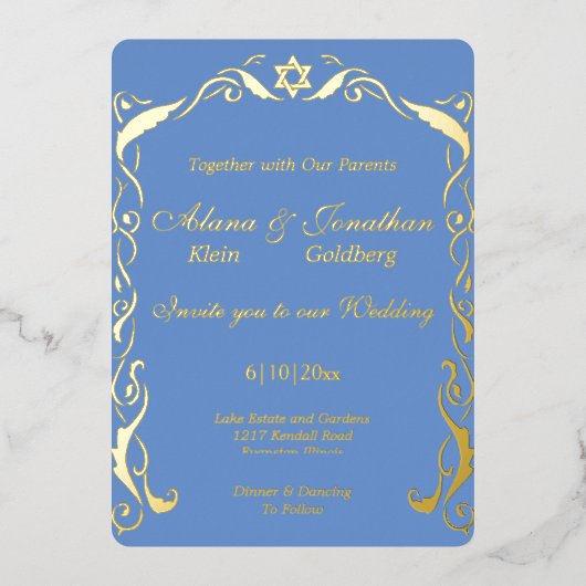 Joodse lijst bruiloft folie uitnodiging (Voorkant)