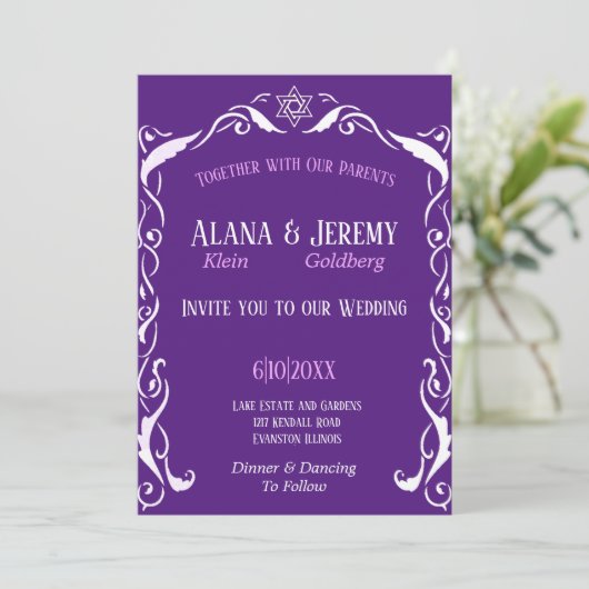 Joodse lijst bruiloft kaart (Staand voorkant)