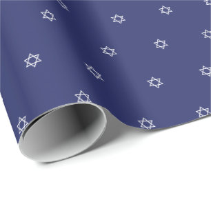 Joodse Magen David-marineblauw en wit patroon Cadeaupapier