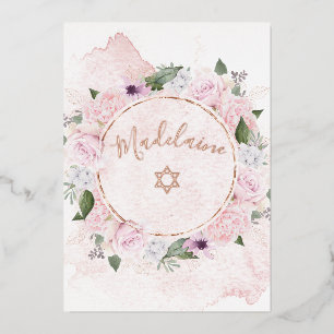 Joodse meisjesnaam baby roze rozen folie uitnodigi uitnodiging