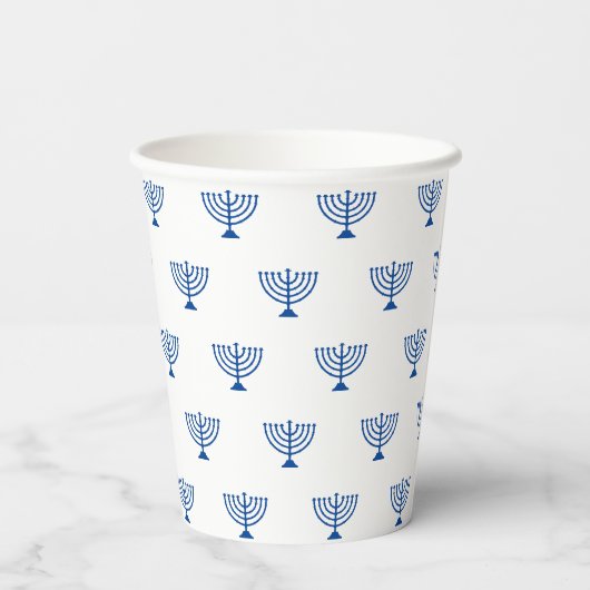 Joodse menorah blauw en wit patroon Hanukkah Papieren Bekers (Achterkant)