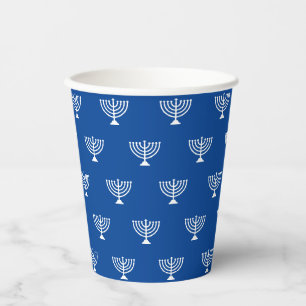 Joodse menorah blauw en wit patroon Rosh Hashana Papieren Bekers