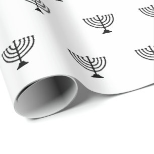 Joodse menorah zwart-wit patroon Hanukkah Cadeaupapier