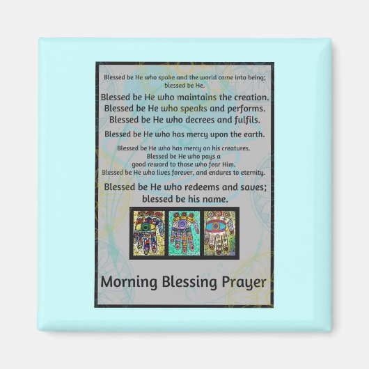 Joodse Ochtend Zegen Gebed Batik Hamsa Magnet (Voorkant)