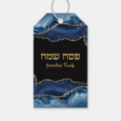 Joodse Passover Marble Navy Blue en Gold Cadeaulabel (Voorkant)