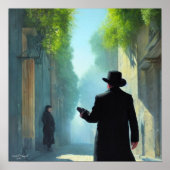 Joodse rabbijn loopt in Jerusalem Street Art Print (Voorkant)