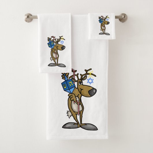 Joodse render met Dreidel Bathroom Towel Set Bad Handdoek (Insitu)