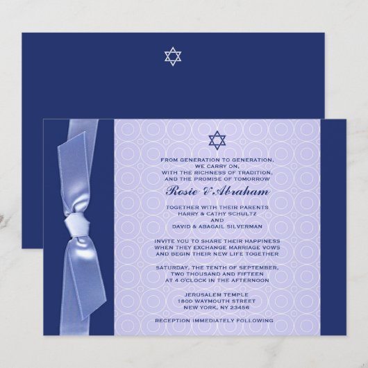 Joodse ribbon Wedding Flat-uitnodigingen Kaart (Voorkant / Achterkant)