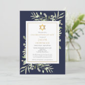 Joodse rouwdienst viering van het leven groen blau kaart (Staand voorkant)