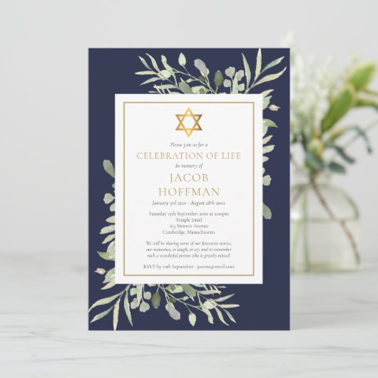 Joodse rouwdienst viering van het leven groen blau kaart