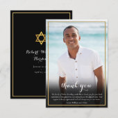 Joodse rouwfoto ster van David elegant script Bedankkaart (Voorkant / Achterkant)