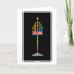 Joodse Shabbat Shalom Menorah-kaart Kaart<br><div class="desc">6 vlammen van deze vrolijke menorah die de dagen van creatie voorstelt, wijzen naar de centrale vlam, die de zevende dag van creatie vertegenwoordigt toen God zag dat alles wat hij had gemaakt erg goed was, en hij bleef rusten. Het is representatief voor onze Shabbat, de zevende dag van de...</div>