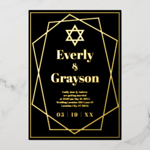 Joodse Ster Geometrisch Frame Goud Bruiloft Folie Uitnodiging