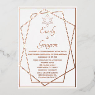 Joodse Ster Geometrisch Frame Roze Goud Bruiloft Folie Uitnodiging