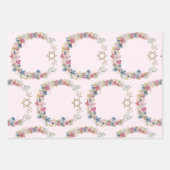 Joodse ster van David Elegant Roze Bloemen Inpakpapier Vel (Voorkant)