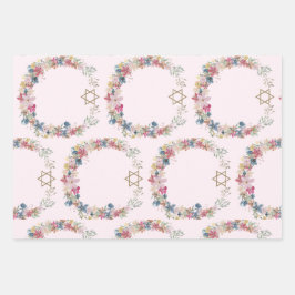 Joodse ster van David Elegant Roze Bloemen Inpakpapier Vel