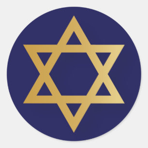 Joodse ster van David gold en marineblauw Ronde Sticker