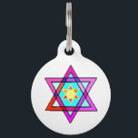 joodse ster van David Huisdierpenning<br><div class="desc">Joodse cadeautjes en cadeauideeën met gekleurde glas Joodse ster van David.</div>