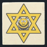 Joodse ster van David met een honingbijen Stenen Onderzetter<br><div class="desc">Heldere gele ster van David met een honingbij. Geweldig voor Rosh Hashanah of Chanukah.</div>