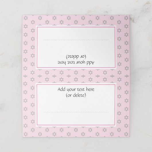 Joodse ster van David Pink Plaatskaartje (Buitenkant ongevouwen)