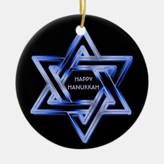 Joodse ster van David Shines Happy Hanukkah Keramisch Ornament (Voorkant)
