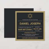 Joodse ster zwart ingelijst Bar Mitswa Uitnodiging (Voorkant / Achterkant)