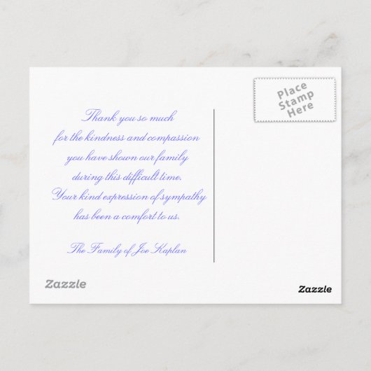 joodse sympathie dank u Briefkaart (Achterkant)