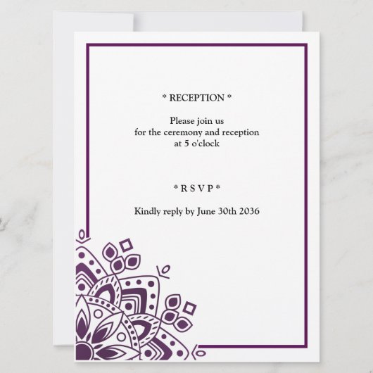 Joodse trouwkaart Gouden Mandala op Paars (Achterkant)