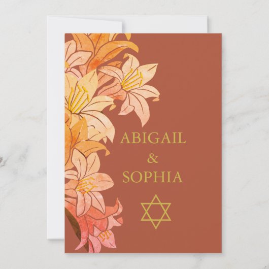 Joodse Twin Meisjes Bloemen Naming Terracotta Hebr Kaart (Achterkant)