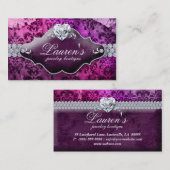 Joodse  Valentijnse Heart Damask Paars Visitekaartje (Voorkant / Achterkant)