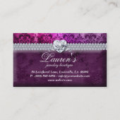 Joodse  Valentijnse Heart Damask Paars Visitekaartje (Achterkant)