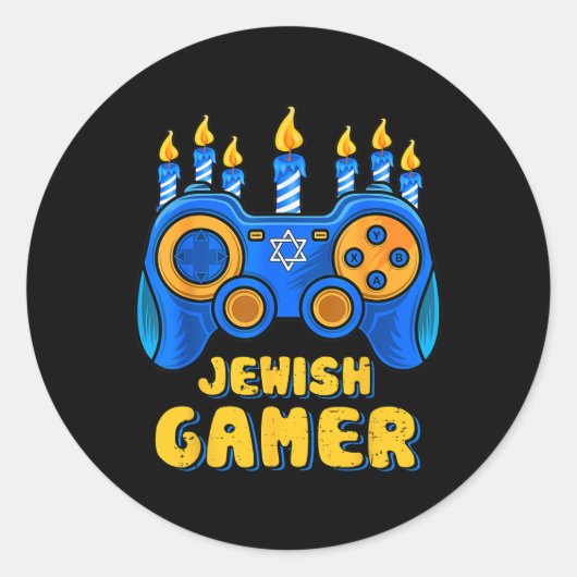 Joodse Video Game Controller Gamer Chanoeka Boy Ki Ronde Sticker (Voorkant)
