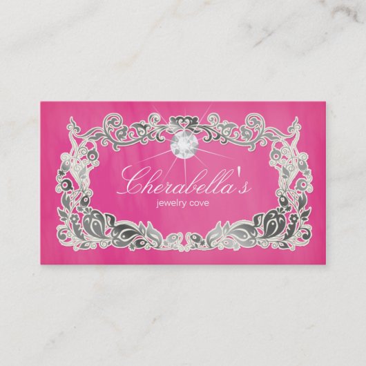 Joodse Visitekaartje Floral Pink Silver Diamonds (Voorkant)