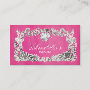 Joodse Visitekaartje Floral Pink Silver Heart