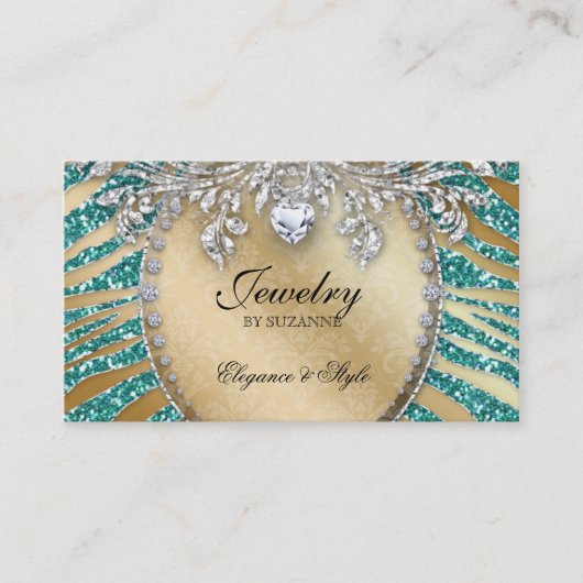 Joodse Visitekaartje Zebra Glitter Blauwgroen Gold (Voorkant)