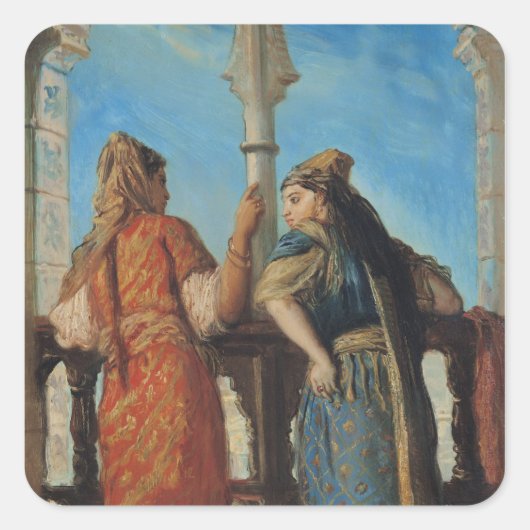 Joodse vrouwen op de Balcony, Algiers, 1849 Vierkante Sticker (Voorkant)