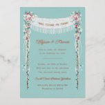 Joodse weddenschap Romantic onder de titel Chuppah Folie Uitnodiging<br><div class="desc">Echte folie variatie van de zachte en romantische illustratie van de kant die in bloemen is gedecoreerd met hebreeuwse frase die ongeveer vertaalt naar "Ik heb degene gevonden die mijn ziel liefheeft" van Shir Hashirim, Song of Song of Slanga 3:4 (dit gedeelte is niet bewerkbaar, neem contact met me op...</div>