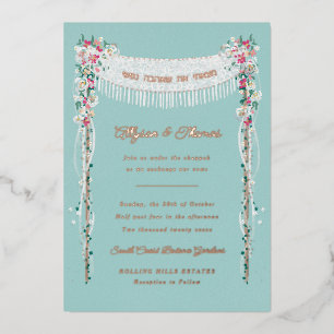 Joodse weddenschap Romantic onder de titel Chuppah Folie Uitnodiging