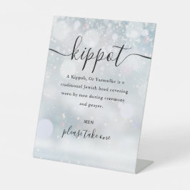 Joodse Winter Huwelijk Kippot Script Yarmulke Reclamebord Met Voetstuk