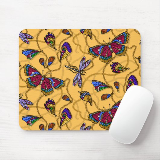Joodvlinders en libellen op geel muismat (Met muis)