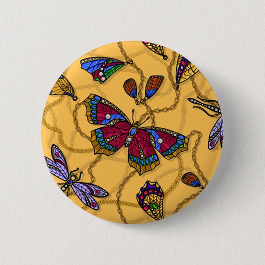Joodvlinders en libellen op geel ronde button 5,7 cm (Voorkant)