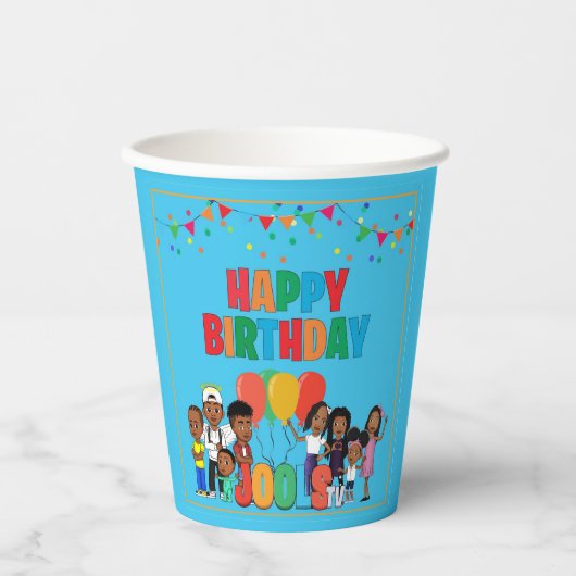 JOOLS TV ®️ Blue 8 oz Paper Cups Papieren Bekers (Voorkant)