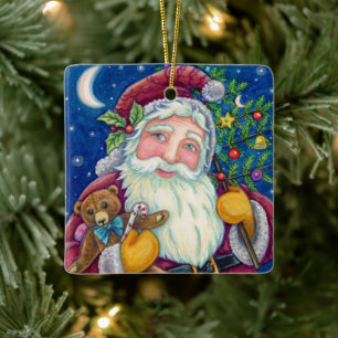 JOOLSE ST. NICOLAAS & TEDDYBEER, OUDERWETSE KERST KERAMISCH ORNAMENT