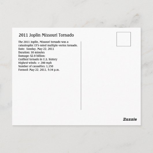Joplin tornado 2011 in Missouri Briefkaart (Achterkant)