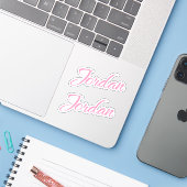 Jordaan Decoratieve Naam in Roze x2 Sticker (Laptop met iPhone)